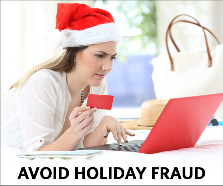 Shopper using NuMark Credit Union Online Banking to avoid holiday fraud